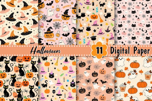 Download Hand Drawn Halloween Digital Paper - Halloween digital Collection