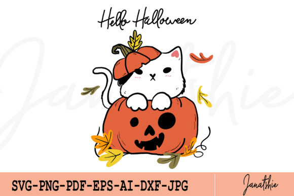 Download Cute Cat in Pumpkin Hello Halloween - Premium Resources