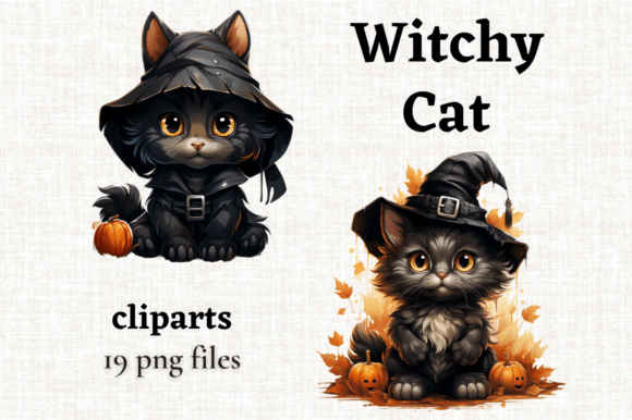 Download Cute Halloween Witchy Cat Clipart Bundle - Witchy cat clipart Collection