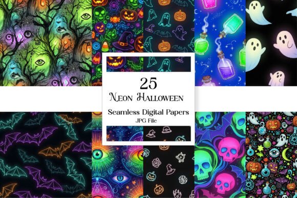 Download Neon Halloween Digital Paper - Halloween digital Collection