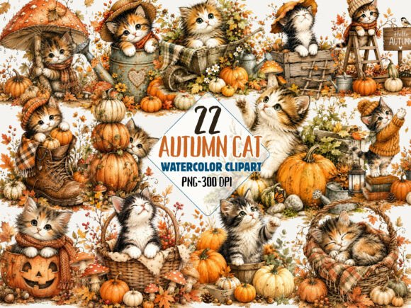 Download Autumn Pumpkin Cat Clipart Bundle Png - Pumpkin cat clipart Collection