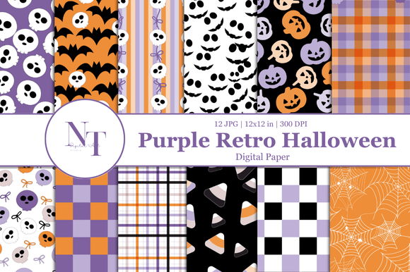 Download Purple Retro Halloween Digital Paper - Halloween digital Collection