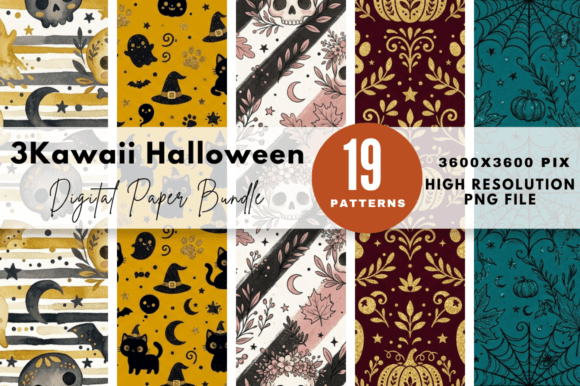 Download Kawaii Halloween Digital Paper Bundle - Halloween digital Collection