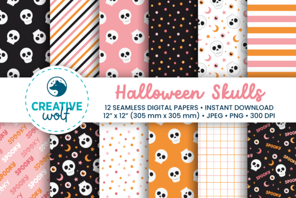 Download Skulls Halloween Digital Paper Pack - Premium Bundle