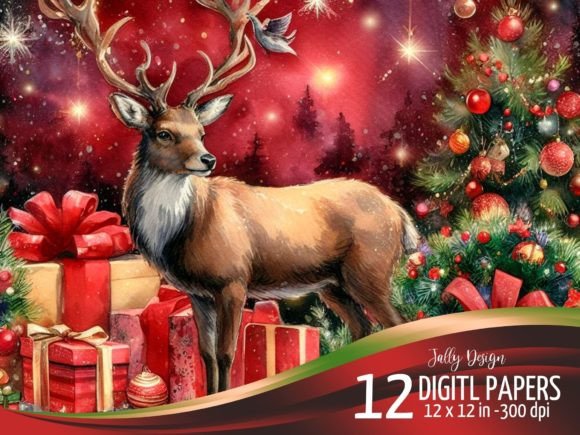 Download Reindeer Christmas Watercolor Background - Premium Resources